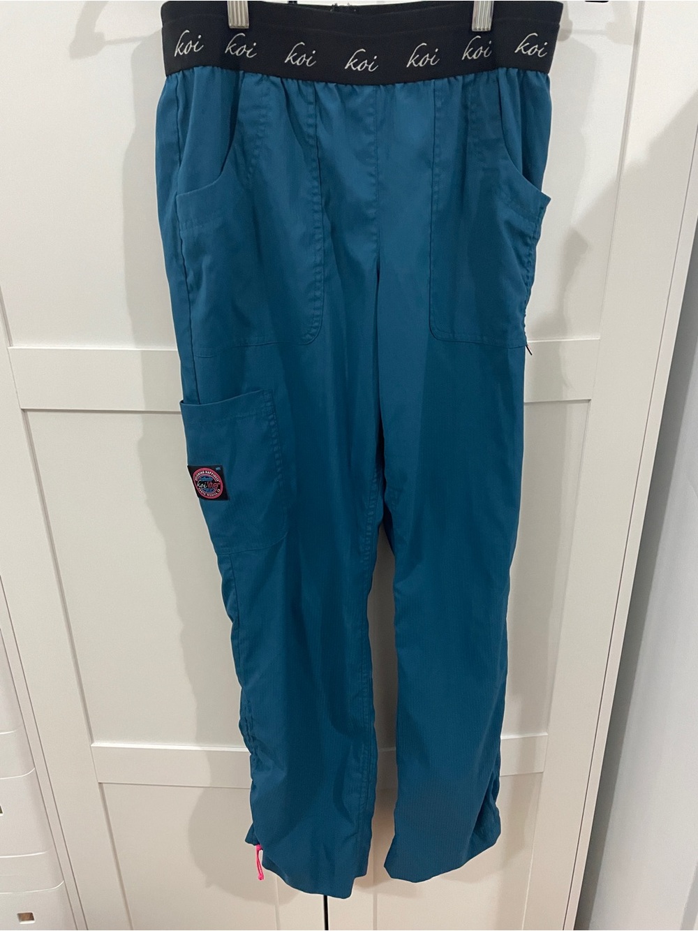 koi Teal Cargo Scrub Pants with Logo Waistband